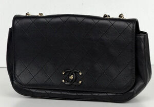 Chanel Stitched CC Case Flap Shoulder Bag in Black Calfskin D-6